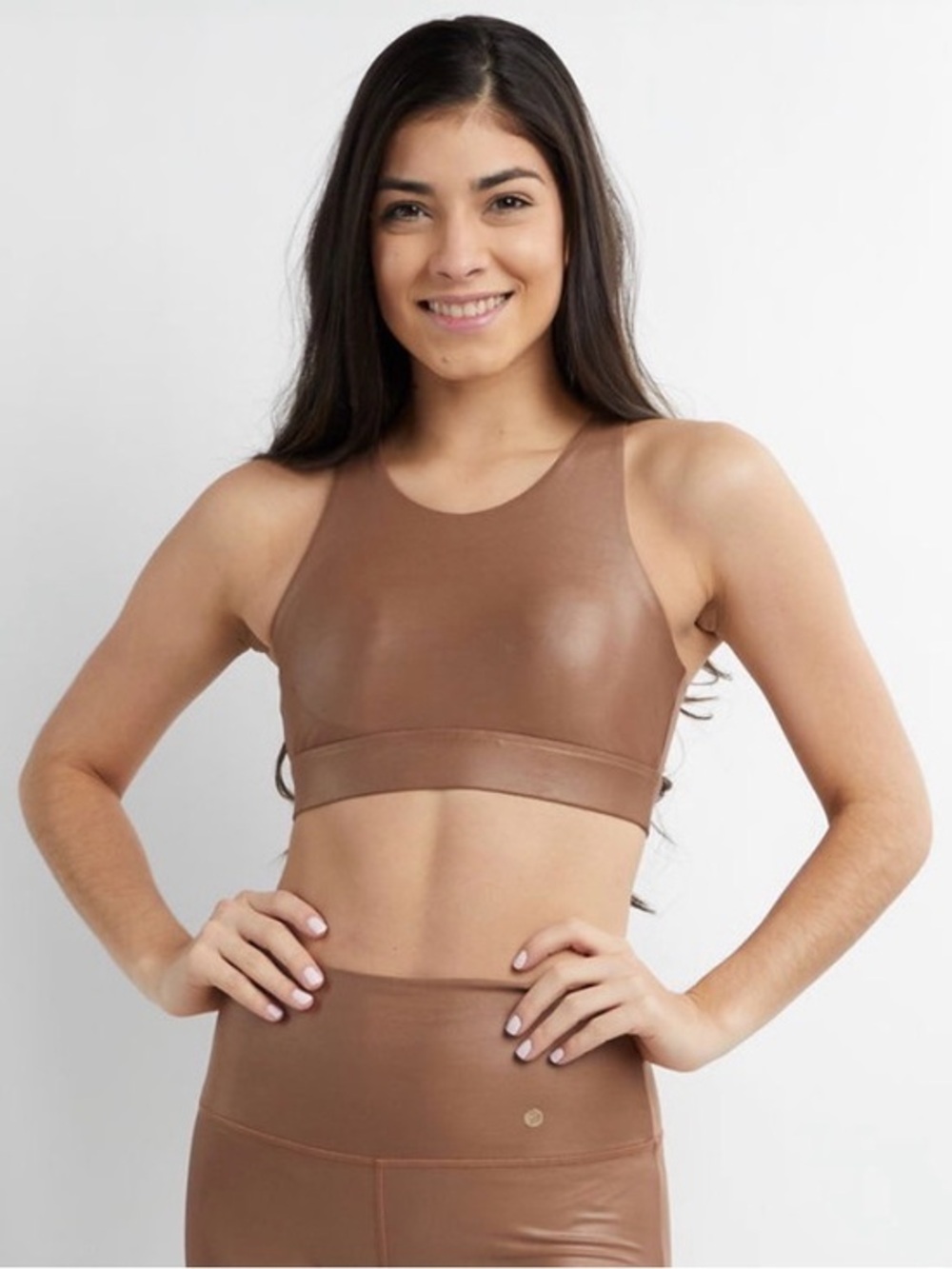 Savvi Mirage Metallic Taupe Criss Cross Sports Bra XL